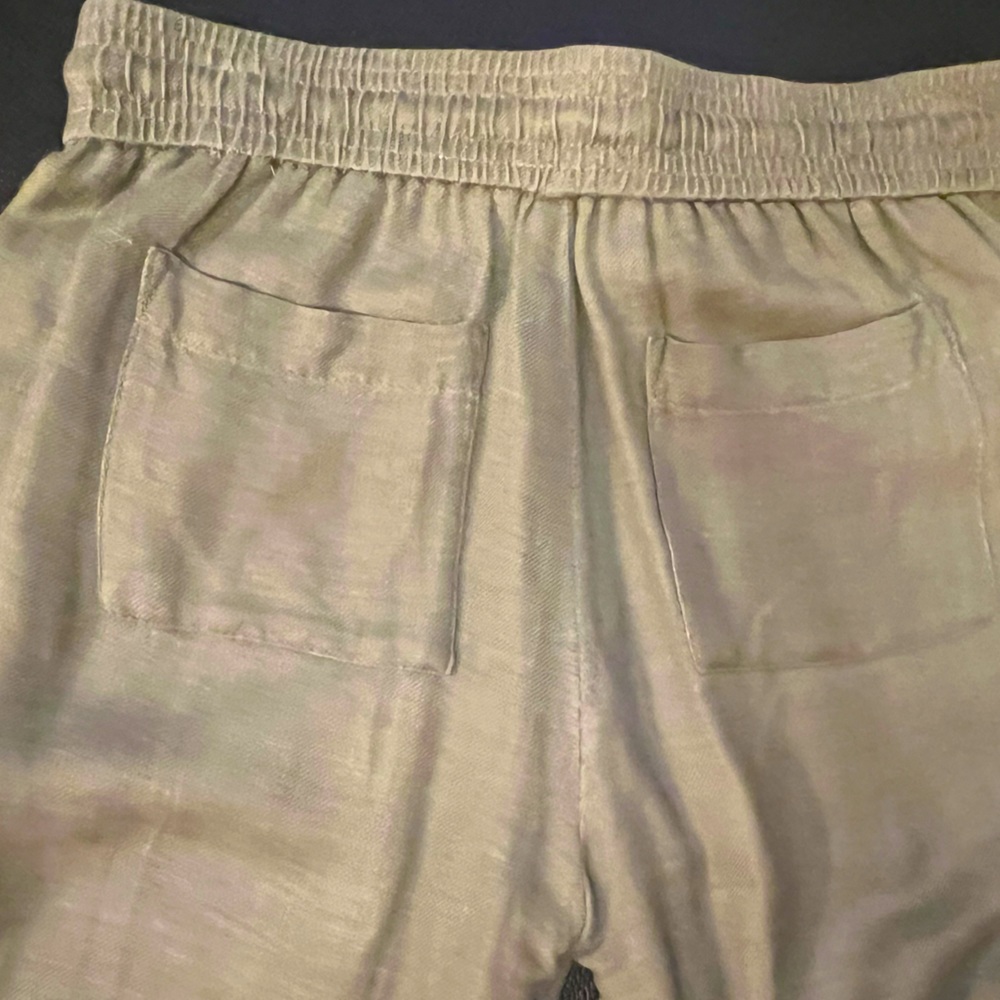 Linen Blend Olive Green Elastic Draw String Waist… - image 7